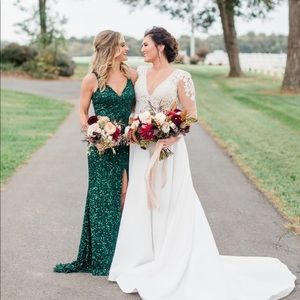 Max Duggal Forest Green Sequin Gown